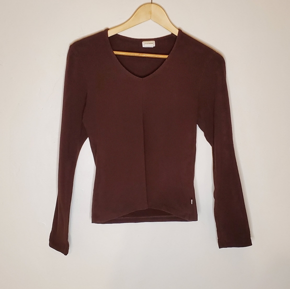 Basic Brown Long Sleeve V-Neck Top - Picture 3 of 9